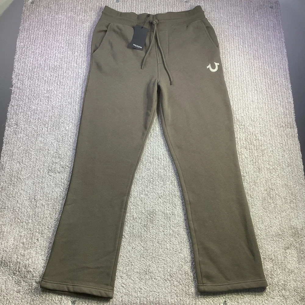 True Religion Brown Horseshoe Embroidered Straight Leg Sweatpants Size M NWT